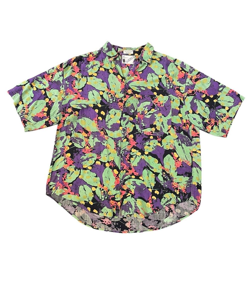 Vintage 90s Goouch Colorful Abstract Pattern Short Sleeve Buttondown Shirt Large